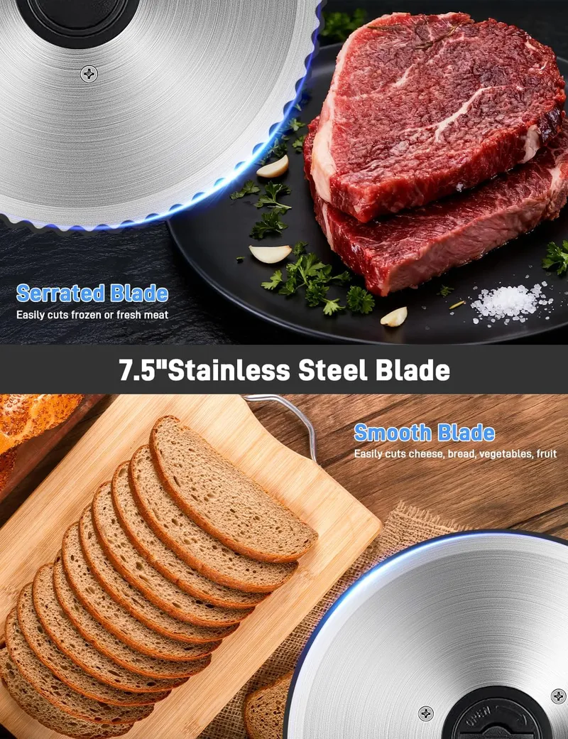 TOKASS Meat Slicer, 200W Electric Food Slicer with 2 Removable Stainless Steel Blades